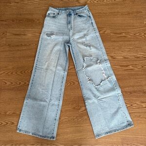PacSun Puddle Wide Leg Jeans Light Blue Distressed Women’s Sz 28